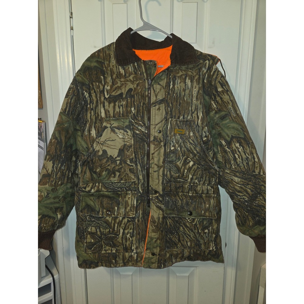 Vintage Duxbak Realtree Camo Hunting Jacket Blaze Orange Lined Made in USA Large